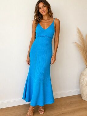 harlow knit maxi dress House of Harlow Crochet Knit Maxi Dress Small Boho Fringe Festival Long Flapper